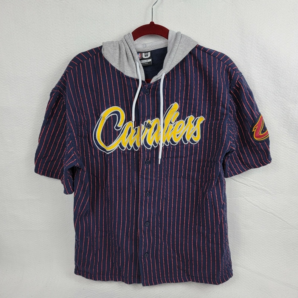 NBA Cleveland Cavaliers Shirt Men's Size Medium Blue Red Stripe Hooded Jersey